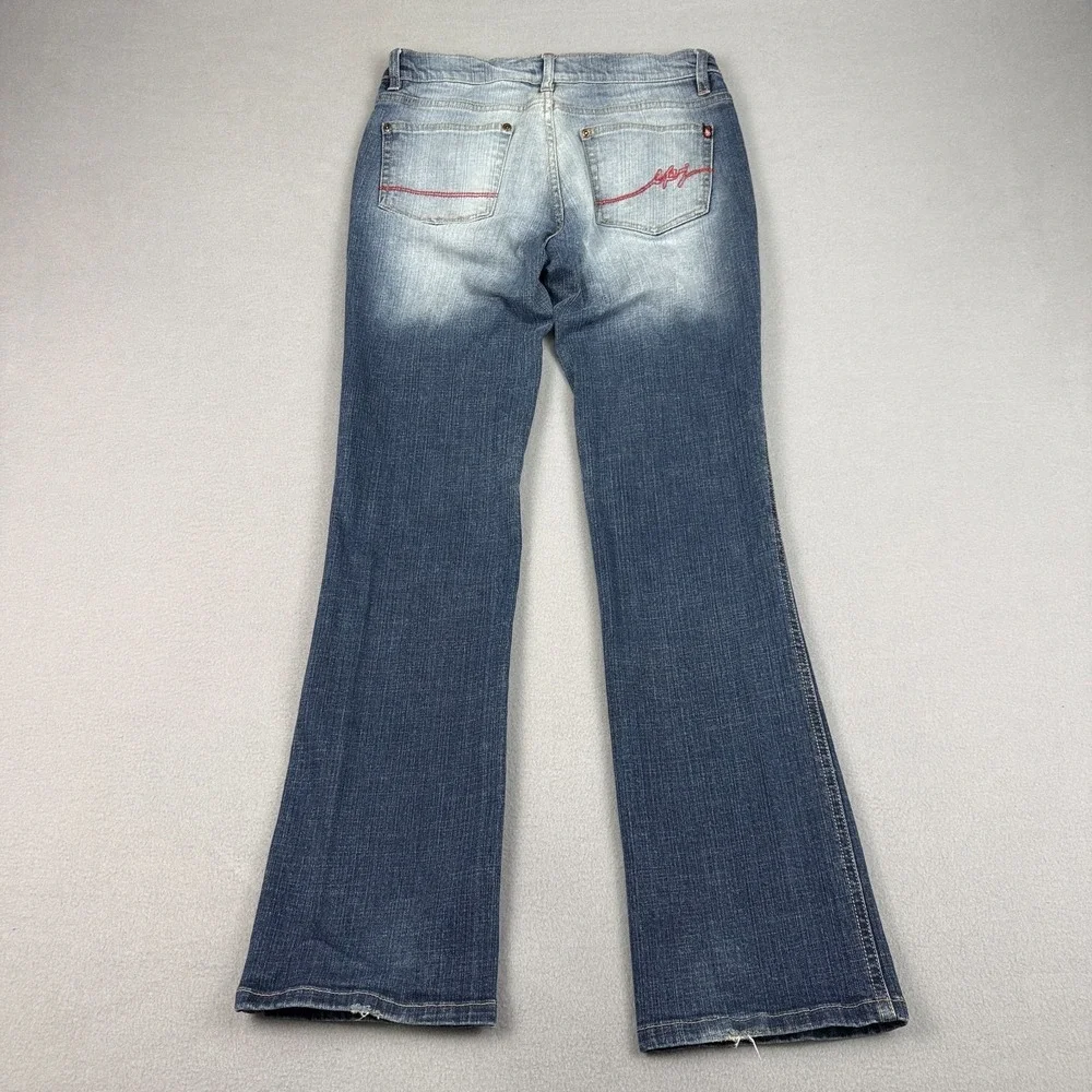 Southpole Flare Jeans Womens Sz‎ 9 Y2K Low Rise Bootcut Stretch Denim Front Fade